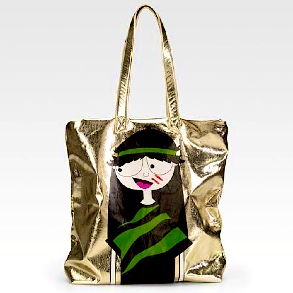 MARC by Marc Jacobs metallic gold girl graphic oversized tote bag